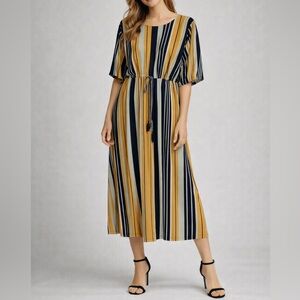 AZUL Moussy Oversized Dress Striped Midi Medium Wide Sleeve Jersey Lined Japan